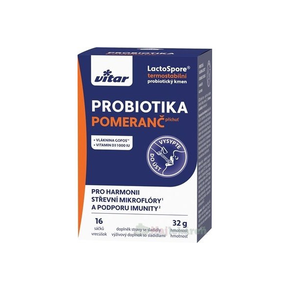 Vitar Probiotika + vláknina + vitamíny C a D3 pomeranč 16 sáčků