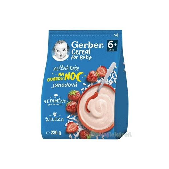 Gerber Cereal mléčná kaše Dobrou noc jahodová 6 m+ 230 g
