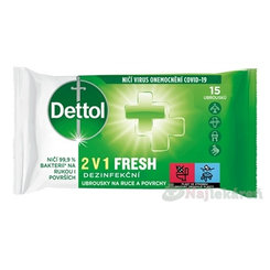Dettol 2v1 FRESH Dezinfekčné obrúsky na ruky a povrchy 15 ks