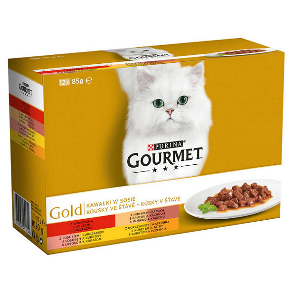 Gourmet Gold Multipack konzervy hovězí krůta losos kuře 12x85 g