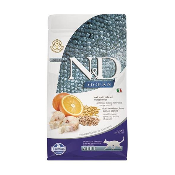 Farmina N&D Cat Ocean AG adult treska špalda oves pomeranč 1,5 kg
