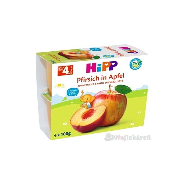 HiPP BIO příkrm 100% ovoce jablka s broskvemi 4x100 g