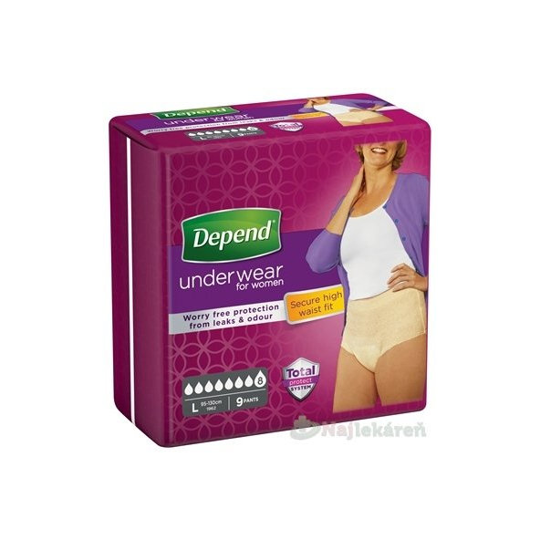 DEPEND Super Inkontinenční kalhotky L dámské 9 ks