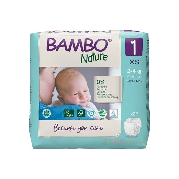Bambo detské pleny prodyšné 1 (2-4 kg) 22 ks