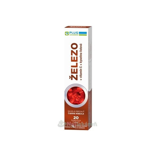 Plus Lekáreň Železo + vitamín C + kyselina listová černý rybíz 20 ks