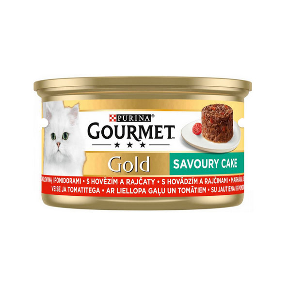 GOURMET GOLD Savoury Cake s hovädzím a rajčinou konzervy pre mačky 12x85g