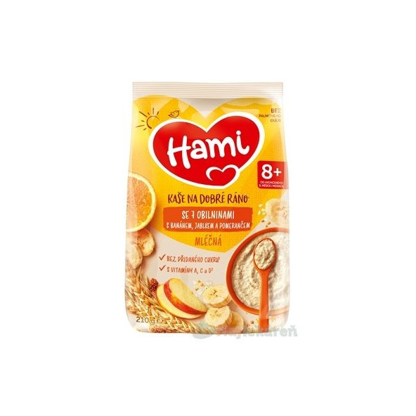 Hami mléčná kaše 7 obilovin banán, jablko, pomeranč 8 m+ 210 g