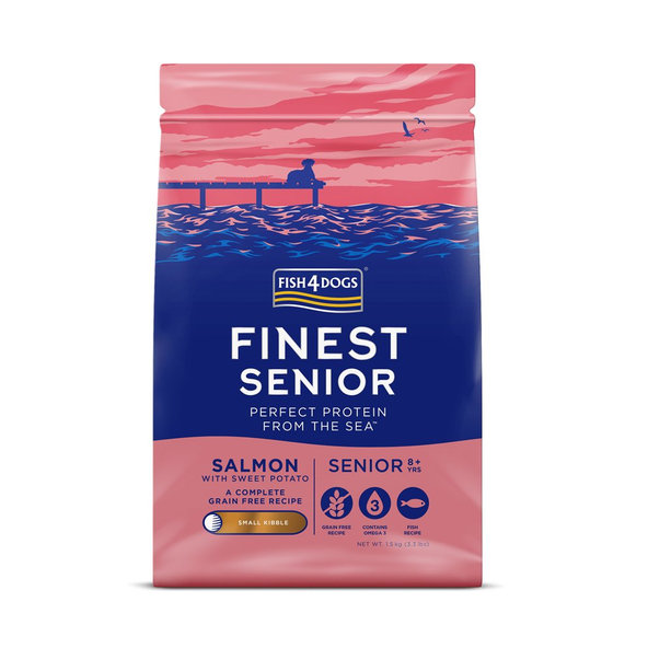 FISH4DOGS Finest Senior malé granule losos s batáty 8+ 1,5 kg