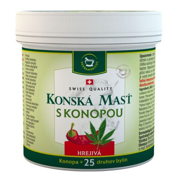 Koňská mast s konopím hřejivá na bolest kloubů, svalů 250 ml