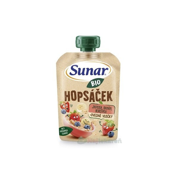 Sunar BIO Hopsáček jahoda banán borůvka s ovsem kapsička 12m+ 100 g