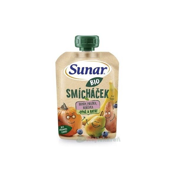 Sunar BIO Smíchaček banán hruška borůvka dýně batát kapsička 12m+ 100 g