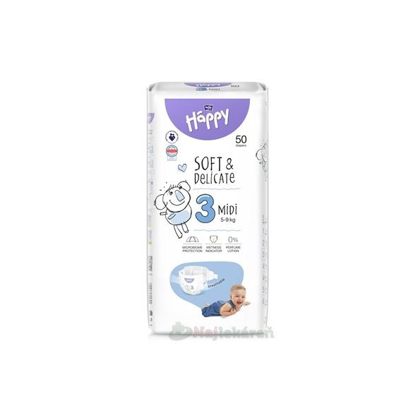 Bella Happy dětské plenky Soft & Delicate 3 Midi 5–9 kg 50 ks