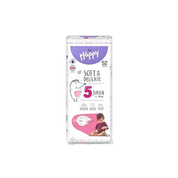 Bella Happy dětské plenky Soft & Delicate 5 Junior 11–18 kg 52 ks