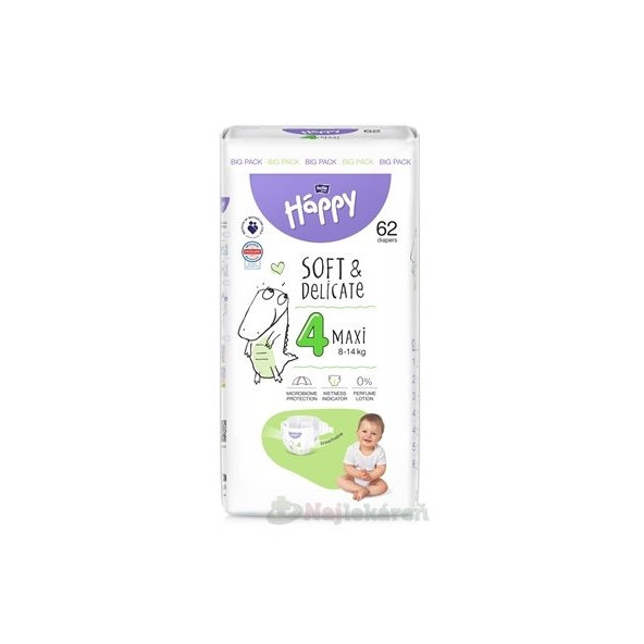 Bella Happy dětské plenky Soft & Delicate 4 Maxi 8–14 kg 62 ks