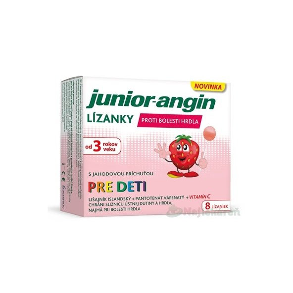 Junior-angin lízátka pro děti jahoda 8 ks