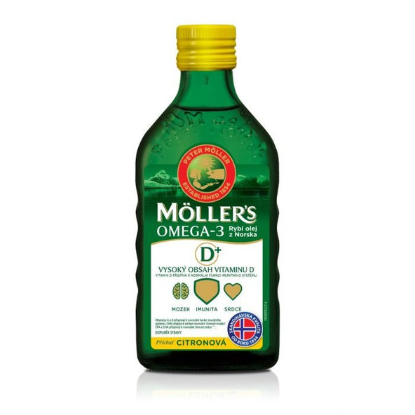 Möller’s Omega-3 rybí olej + vitamín D citron 250 ml