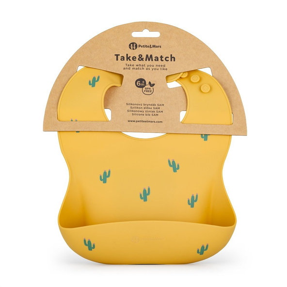 PETITE&MARS silikonový bryndák Sam TAKE&MATCH Ochre Cacti 6 m+