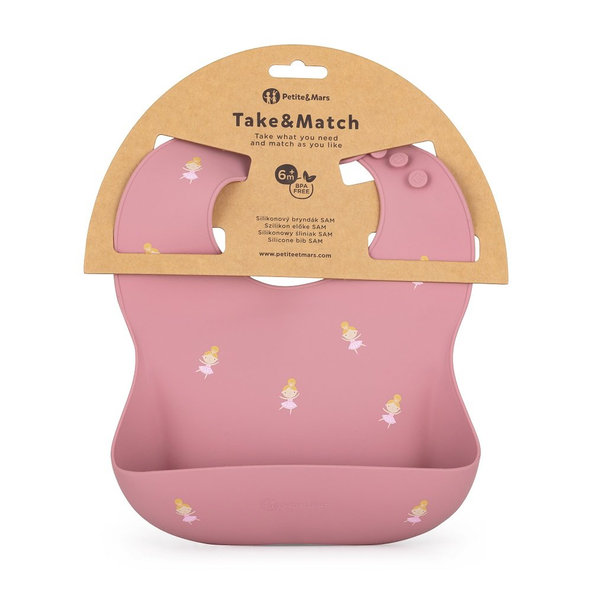 PETITE&MARS silikonový bryndák Sam TAKE&MATCH Rose Princesses 6 m+