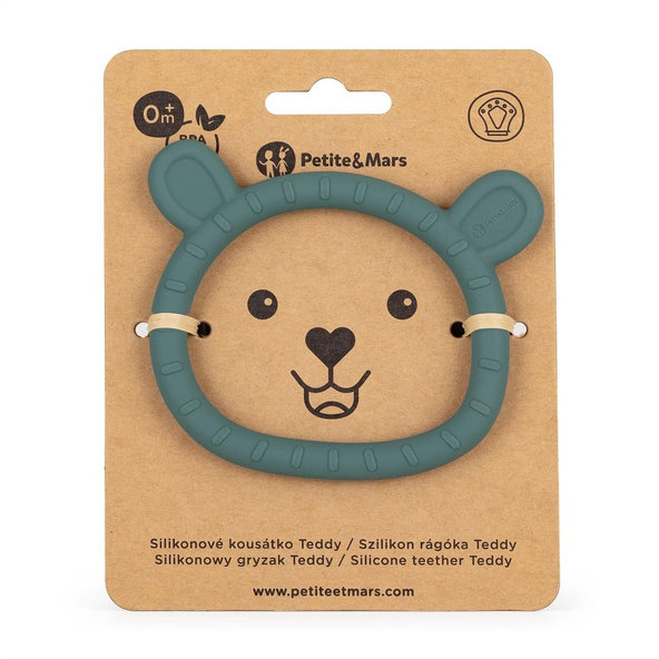 PETITE&MARS silikonové kousátko Teddy Misty Green 0 m+