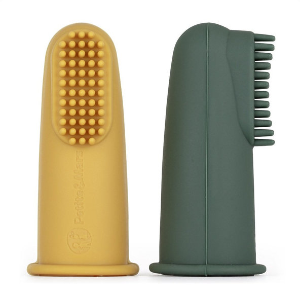 PETITE&MARS silikonové kartáčky na prst TAKE&MATCH Ochre Green 0 m+ 2 ks