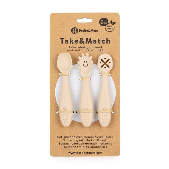 PETITE&MARS silikonové tréninkové lžičky TAKE&MATCH Desert Sand 6 m+ 3 ks