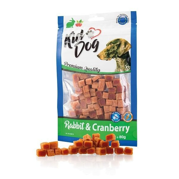 KID DOG králičí kostky s brusinkami mini pro psy 80 g