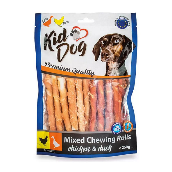 KID DOG mix kuřecích a kachních žvýkacích tyčinek pro psy 250 g
