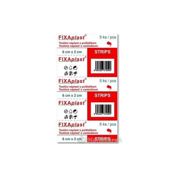 FIXAplast STRIPS textilní náplasti s polštářkem 6 × 2 cm 5 ks