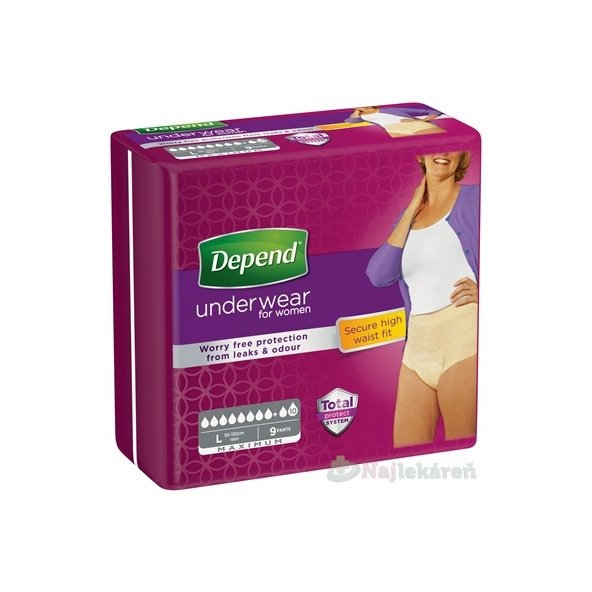 DEPEND Maximum Inkontinenční kalhotky L dámské prodyšné 9 ks