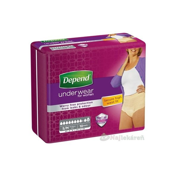DEPEND Maximum Inkontinenční kalhotky S/M dámské prodyšné 10 ks