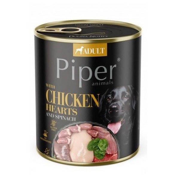 PIPER konzerva pro psy s kuřecími srdíčky a hnědou rýží 800 g