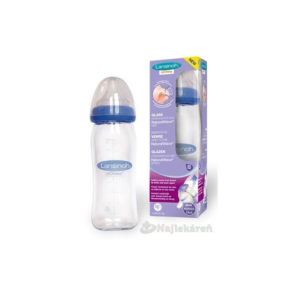 Lansinoh skleněná kojenecká láhev NaturalWave 240 ml