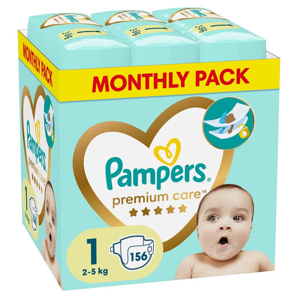 Pampers Premium Care jednorázové pleny 2–5 kg vel. 1 156 ks