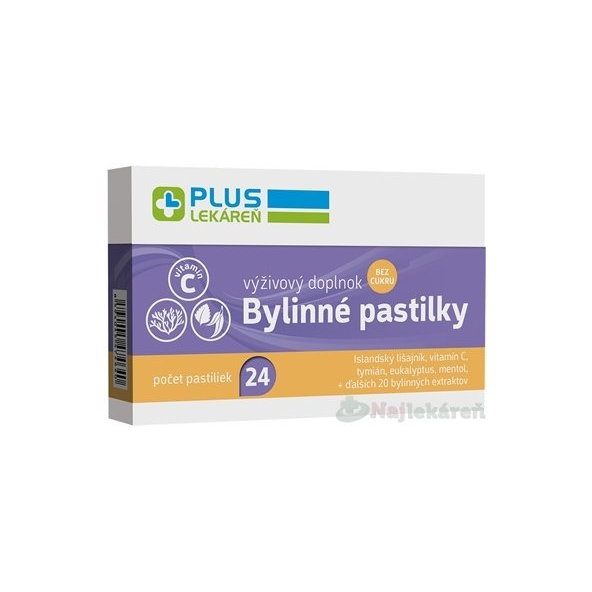 Plus Lekáreň Bylinné pastilky bez cukru na hrdlo 24 ks