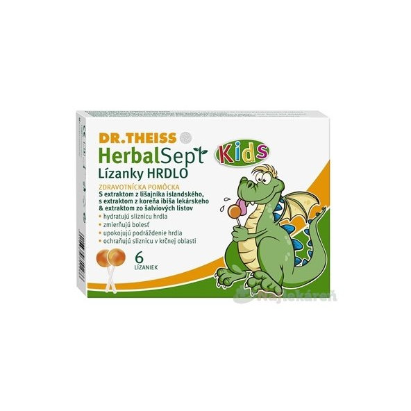 Dr. Theiss HerbalSept Kids na bolest v krku lízátka 6 ks