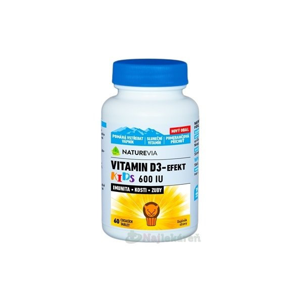 Naturevia Vitamin D3 efekt Kids 600 IU pomeranč 60 pastilek