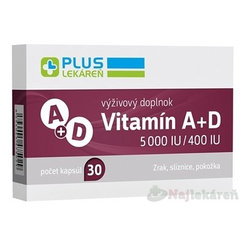 Plus Lekáreň Vitamín A + vitamín D 5000 IU + 400 IU 30 kapslí