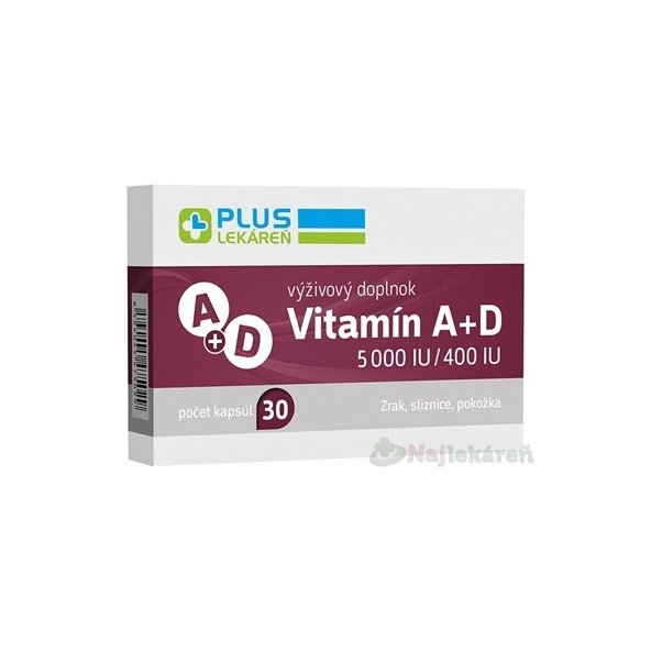 Plus Lekáreň Vitamín A + vitamín D 5000 IU + 400 IU 30 kapslí