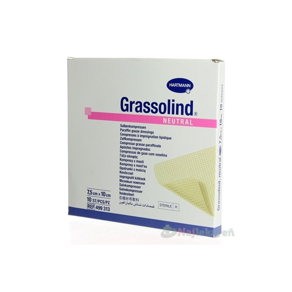 Grassolind Neutral mastný tyl na rány 7,5 × 10 cm 10 ks