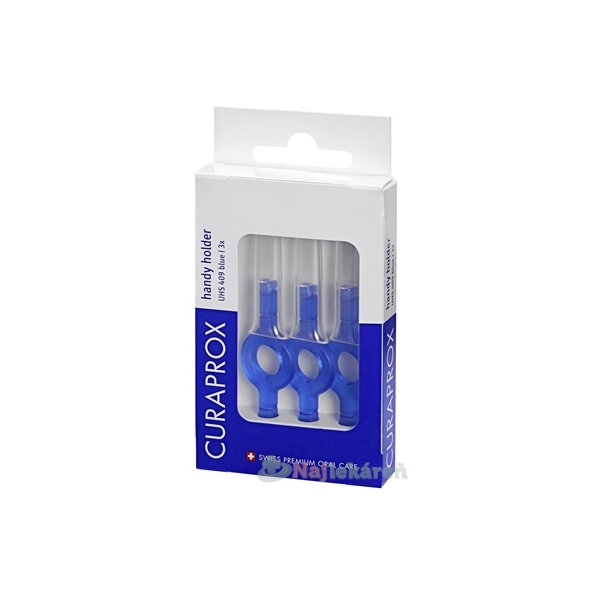 Curaprox UHS 409 Handy Holder držák s krytkou modrý 3 ks