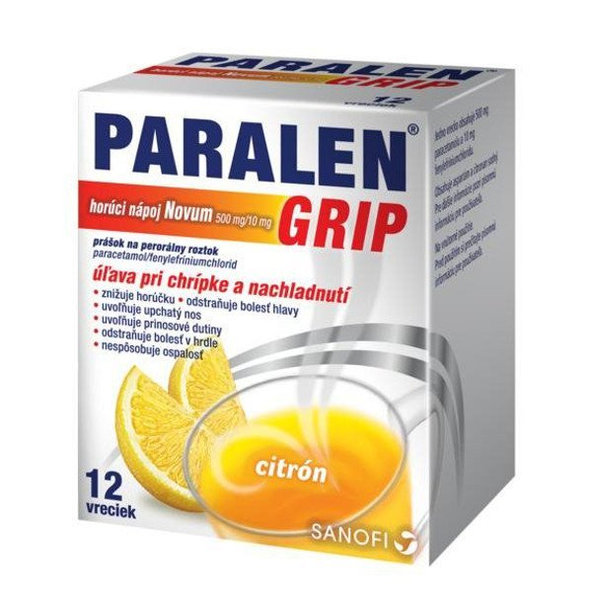 Paralen Grip horký nápoj Novum 500 mg/10 mg proti bolesti a horečce 12 sáčků