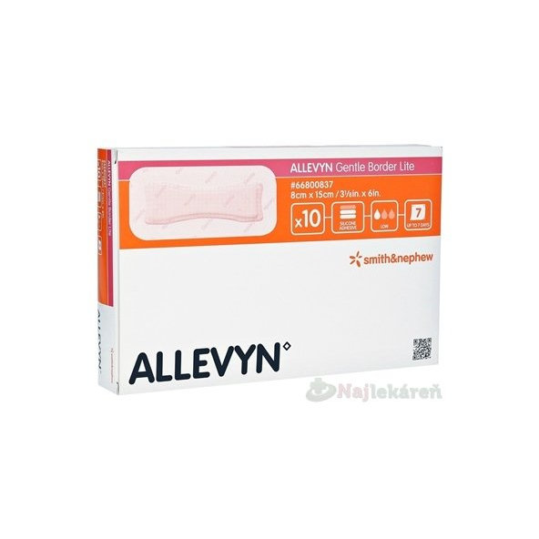 Allevyn Gentle Border Lite krytí na rány 8 × 15 cm 10 ks