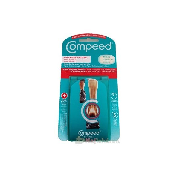 Compeed športová náplast na puchýře paty gelová střední 5 ks