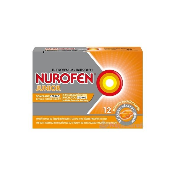 NUROFEN Junior pro děti nad 20 kg příchuť pomeranč 12 kapslí