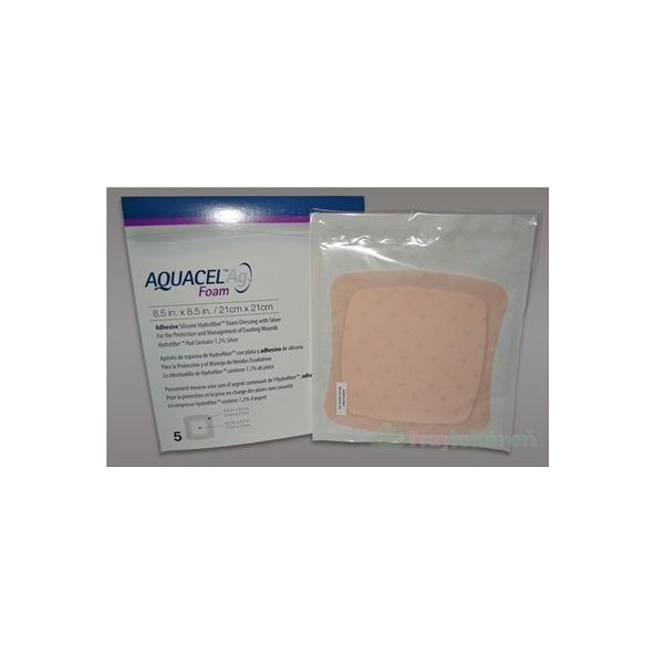 AQUACEL Ag Foam Hydrofiber adhezivní pěnové krytí 21 × 21 cm 5 ks