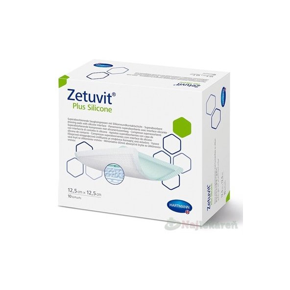 Zetuvit Plus Silicone sterilní komprese 12,5 × 12,5 cm 10 ks