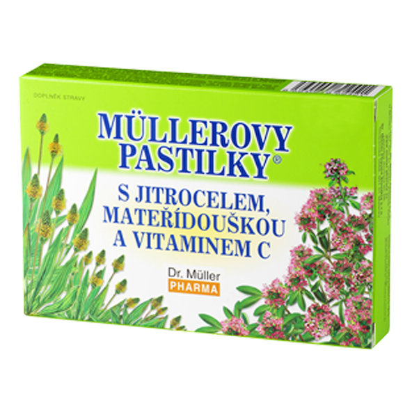 Müllerovy pastilky skorocel, mateřídouška + vitamín C 24 ks