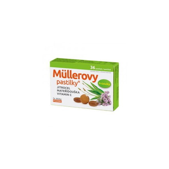 Müllerovy pastilky skorocel, mateřídouška + vitamín C 36 ks