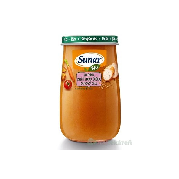 SUNAR BIO příkrm zelenina krůtí maso čočka 8m+ 190 g