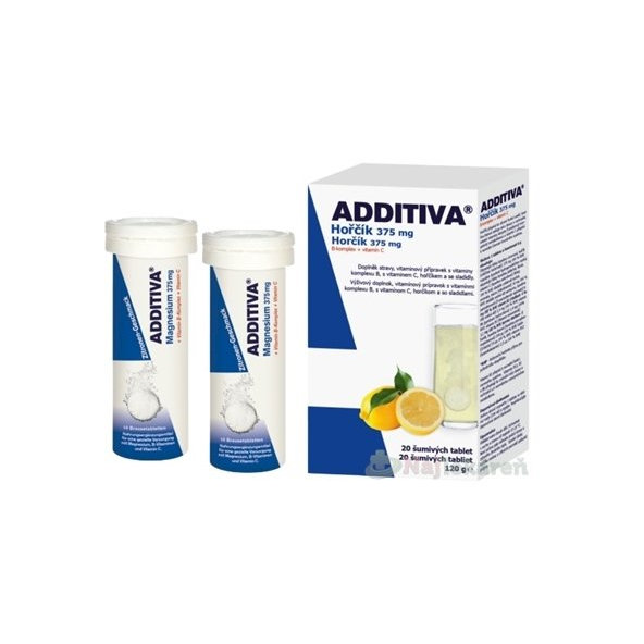 Additiva hořčík 375 mg, B-komplex a vitamin C 2 × 10 šumivých tablet